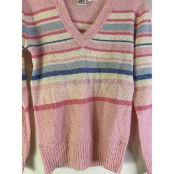 Vintage 80s Womens Medium Lambswool Striped Lightweight Sweater Fairy Keii Prep - Picture 3 of 7